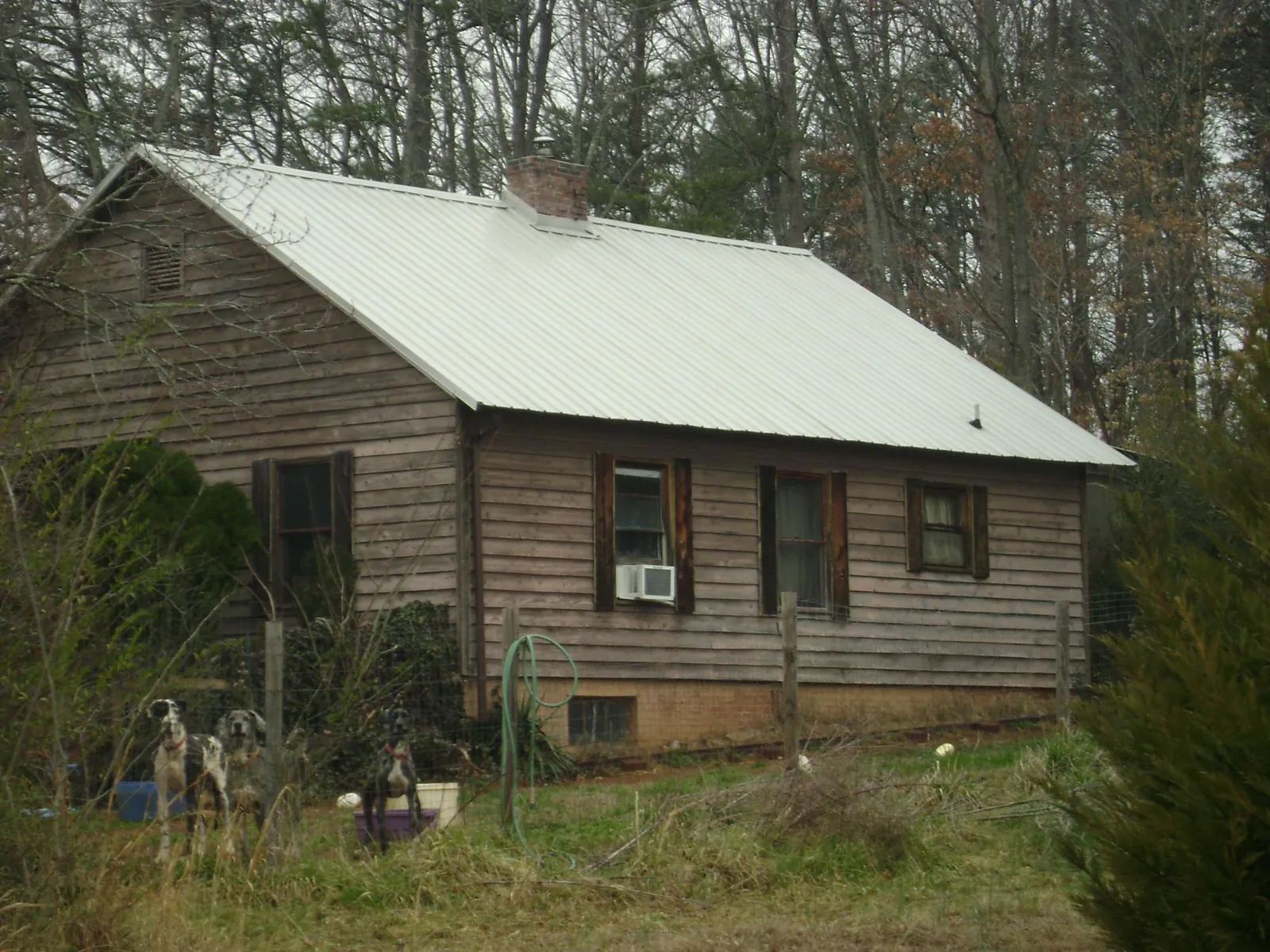 White metal roof on an old wood sided farmhouse, from a Metal Roof Installation job in Saint Michael